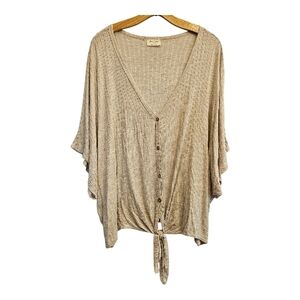 Tan Button-Down Knit Top